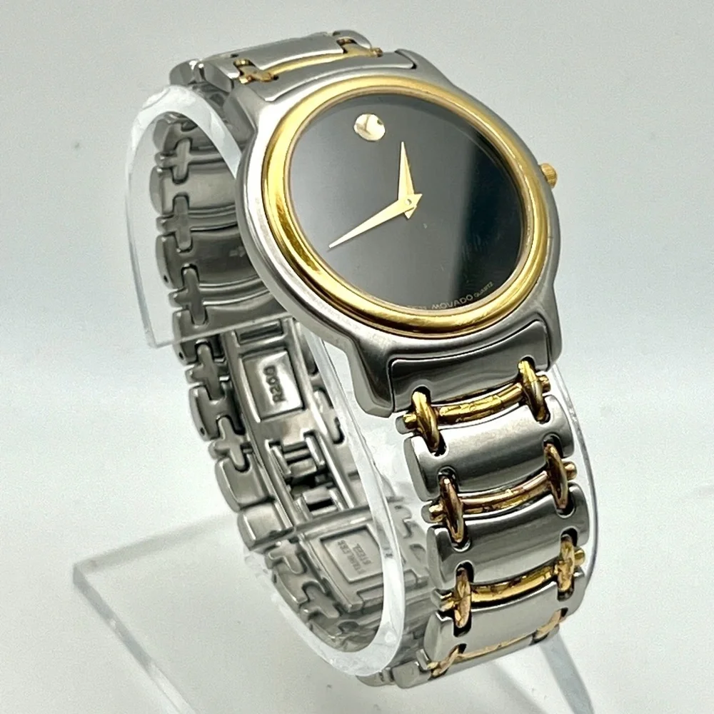 Movado Swiss Black and Silver Mens Watch Working
